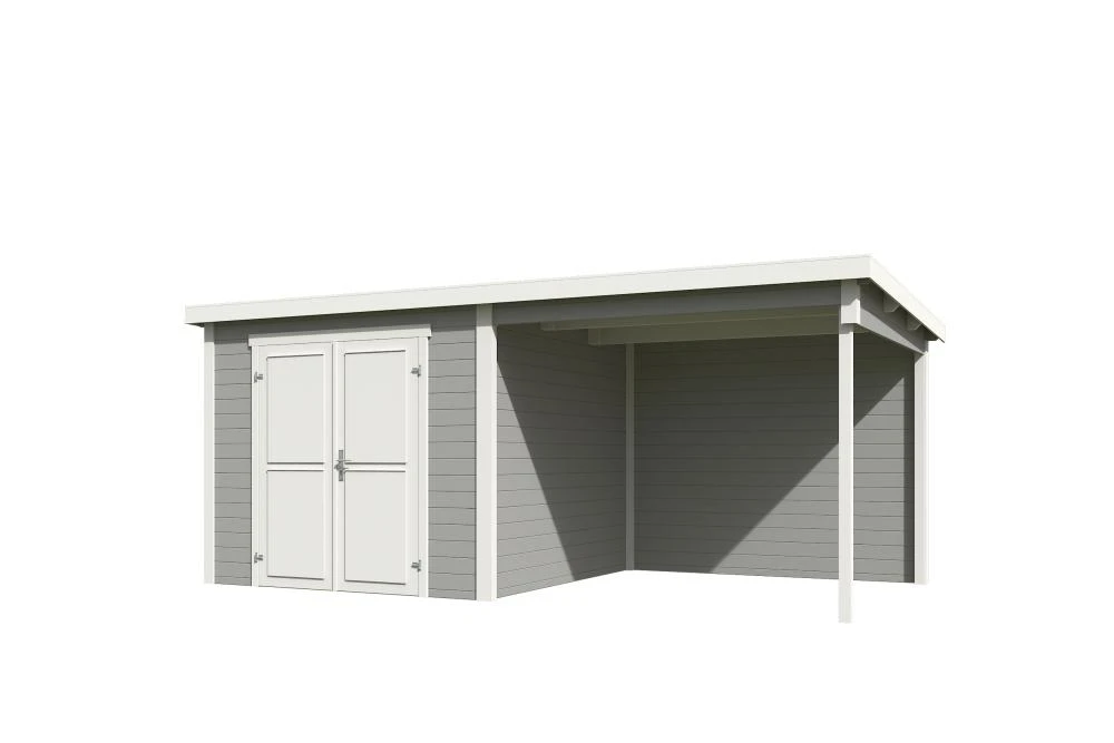 Outdoor Life Blokhut Lars met Overkapping Platinum Grey-Wit 500 x 250 cm - Afbeelding 3